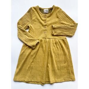 Girl's Cotton On Kids Yellow Ribbed Long Sleeve Dress Size 7